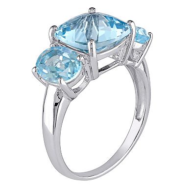 Stella Grace Sterling Silver Cushion-Cut Sky Blue Topaz 3-Stone Ring