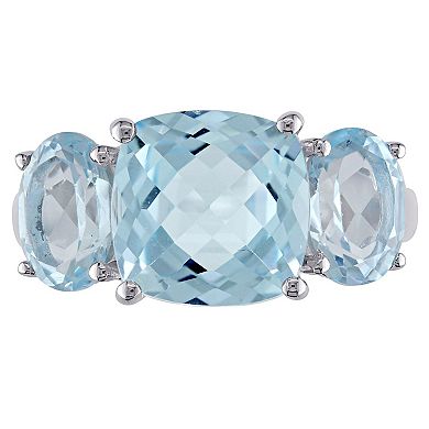 Stella Grace Sterling Silver Cushion-Cut Sky Blue Topaz 3-Stone Ring