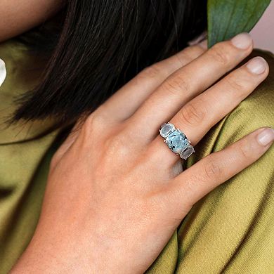 Stella Grace Sterling Silver Cushion-Cut Sky Blue Topaz 3-Stone Ring