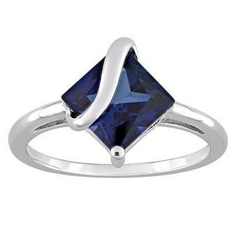 Stella Grace Sterling Silver Lab-Created Blue Sapphire Square Ring