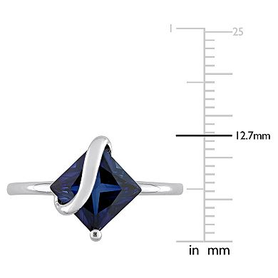 Stella Grace Sterling Silver Lab-Created Blue Sapphire Square Ring