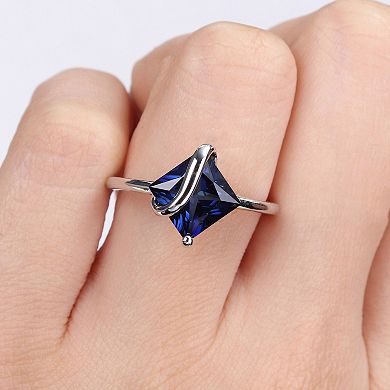 Stella Grace Sterling Silver Lab-Created Blue Sapphire Square Ring