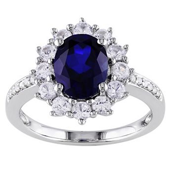 Stella Grace Sterling Silver Lab-Created Blue & White Sapphire, Diamond Accent Halo Ring