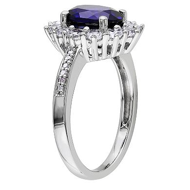 Stella Grace Sterling Silver Lab-Created Blue & White Sapphire, Diamond Accent Halo Ring