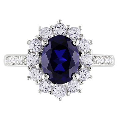 Stella Grace Sterling Silver Lab-Created Blue & White Sapphire, Diamond Accent Halo Ring