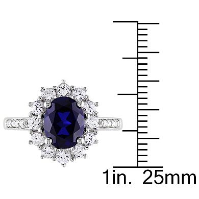 Stella Grace Sterling Silver Lab-Created Blue & White Sapphire, Diamond Accent Halo Ring