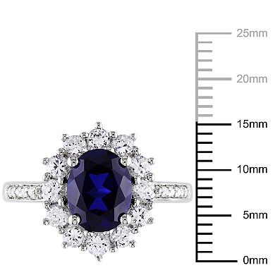 Stella Grace Sterling Silver Lab-Created Blue & White Sapphire, Diamond Accent Halo Ring