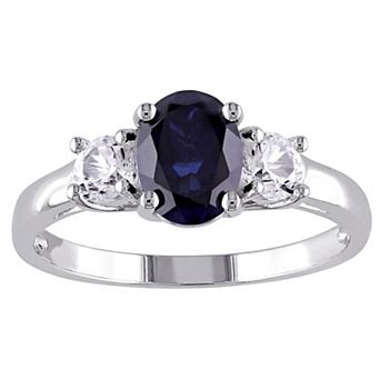 Stella Grace Sterling Silver Lab-Created Blue & White Sapphire 3-Stone Ring