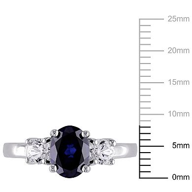 Stella Grace Sterling Silver Lab-Created Blue & White Sapphire 3-Stone Ring