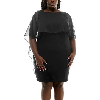Plus Size Nina Leonard Sheath Popover Chiffon Dress