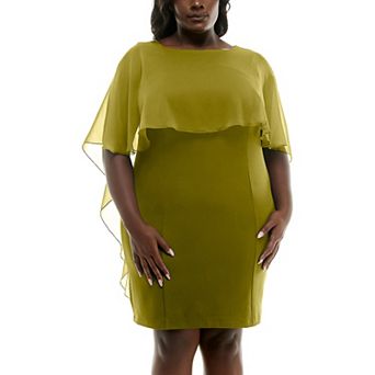 Plus Size Nina Leonard Sheath Popover Chiffon Dress