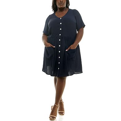 Plus Size Nina Leonard Trapeze Elbow Sleeve Dress