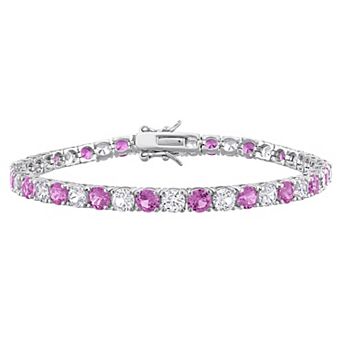 Stella Grace Sterling Silver Lab-Created Pink Sapphire & Lab-Created White Sapphire Tennis Bracelet