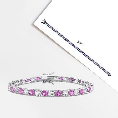 Stella Grace Sterling Silver Lab-Created Pink Sapphire & Lab-Created White Sapphire Tennis Bracelet