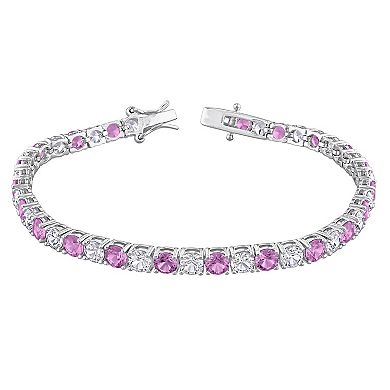 Stella Grace Sterling Silver Lab-Created Pink Sapphire & Lab-Created White Sapphire Tennis Bracelet
