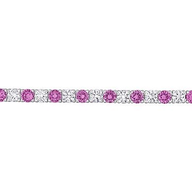 Stella Grace Sterling Silver Lab-Created Pink Sapphire & Lab-Created White Sapphire Tennis Bracelet