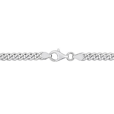 Stella Grace Sterling Silver Octagon Lab-Created Emerald Curb Link Chain Bracelet