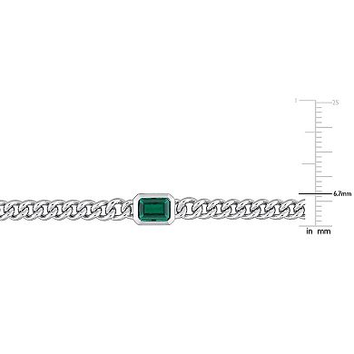 Stella Grace Sterling Silver Octagon Lab-Created Emerald Curb Link Chain Bracelet