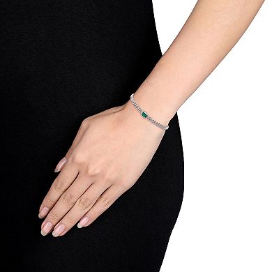 Stella Grace Sterling Silver Octagon Lab-Created Emerald Curb Link Chain Bracelet