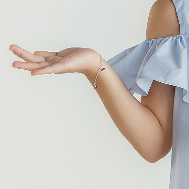 Stella Grace Sterling Silver Red & Green Enamel Cherry Charm Rolo Chain Bracelet