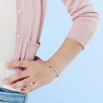 Stella Grace Sterling Silver Red & Green Enamel Cherry Charm Rolo Chain Bracelet