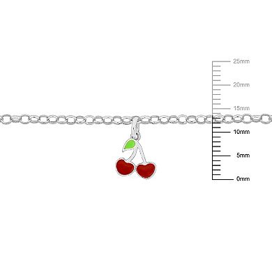 Stella Grace Sterling Silver Red & Green Enamel Cherry Charm Rolo Chain Bracelet