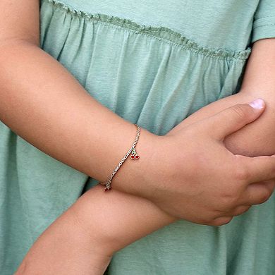Stella Grace Sterling Silver Red & Green Enamel Cherry Charm Rolo Chain Bracelet
