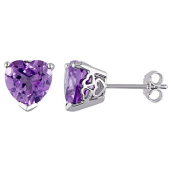 Stella Grace Sterling Silver Amethyst Heart Stud Earrings