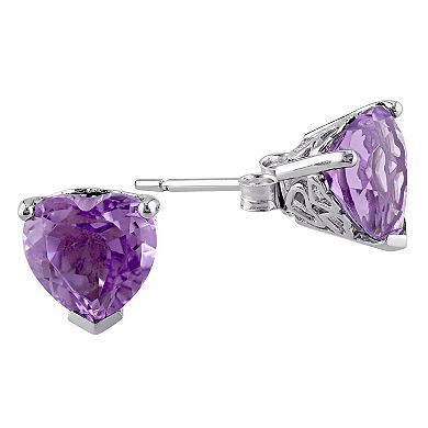 Stella Grace Sterling Silver Amethyst Heart Stud Earrings
