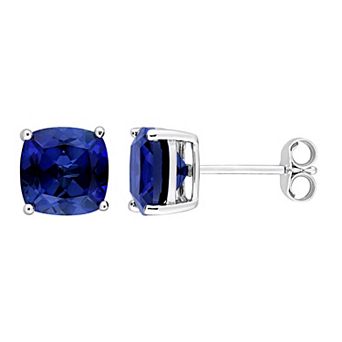 Stella Grace Sterling Silver Cushion Lab-Created Blue Sapphire Stud Earrings