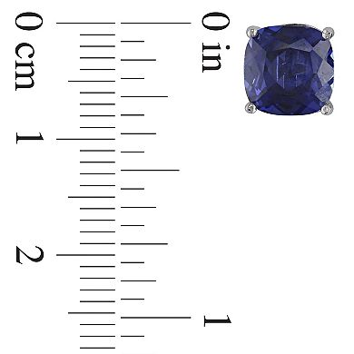 Stella Grace Sterling Silver Cushion Lab-Created Blue Sapphire Stud Earrings