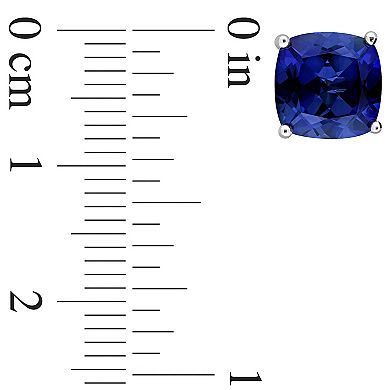 Stella Grace Sterling Silver Cushion Lab-Created Blue Sapphire Stud Earrings
