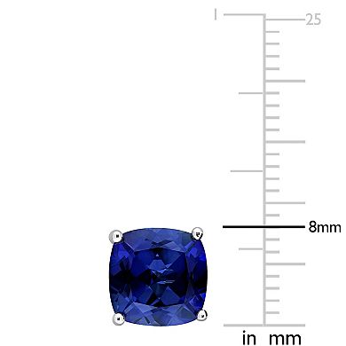 Stella Grace Sterling Silver Cushion Lab-Created Blue Sapphire Stud Earrings