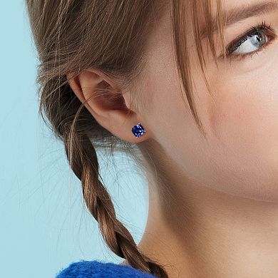Stella Grace Sterling Silver Cushion Lab-Created Blue Sapphire Stud Earrings