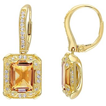 Stella Grace 18k Gold Over Silver Citrine, White Topaz & 1/10 Carat T.W. Diamond Drop Earrings