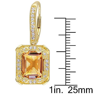 Stella Grace 18k Gold Over Silver Citrine, White Topaz & 1/10 Carat T.W. Diamond Drop Earrings