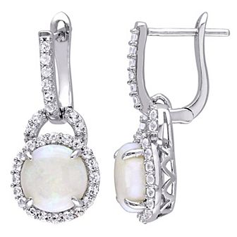 Stella Grace Sterling Silver Opal & White Topaz Drop Hoop Earrings
