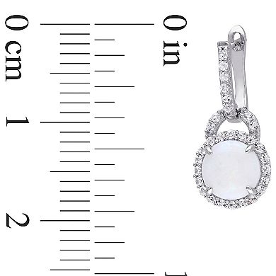 Stella Grace Sterling Silver Opal & White Topaz Drop Hoop Earrings