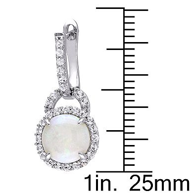 Stella Grace Sterling Silver Opal & White Topaz Drop Hoop Earrings