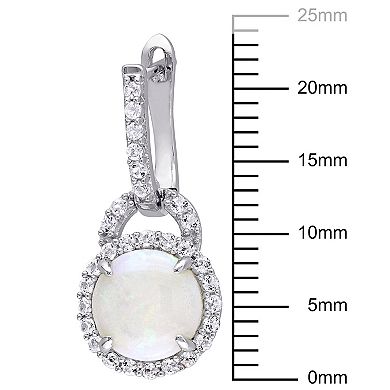 Stella Grace Sterling Silver Opal & White Topaz Drop Hoop Earrings