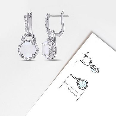 Stella Grace Sterling Silver Opal & White Topaz Drop Hoop Earrings