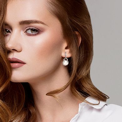 Stella Grace Sterling Silver Opal & White Topaz Drop Hoop Earrings