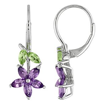 Stella Grace Sterling Silver Amethyst & Peridot Floral Drop Earrings
