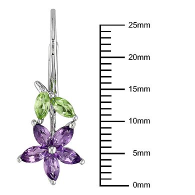 Stella Grace Sterling Silver Amethyst & Peridot Floral Drop Earrings