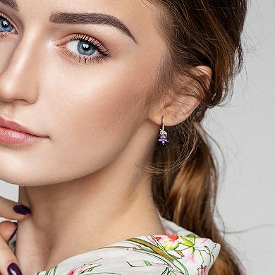 Stella Grace Sterling Silver Amethyst & Peridot Floral Drop Earrings