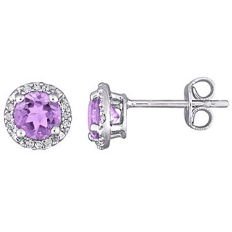 Stella Grace Sterling Silver Amethyst & Diamond Accent Halo Stud Earrings