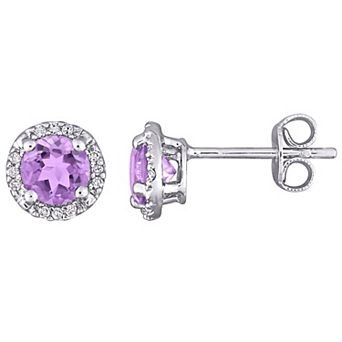 Stella Grace Sterling Silver Amethyst & Diamond Accent Halo Stud Earrings