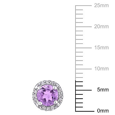 Stella Grace Sterling Silver Amethyst & Diamond Accent Halo Stud Earrings