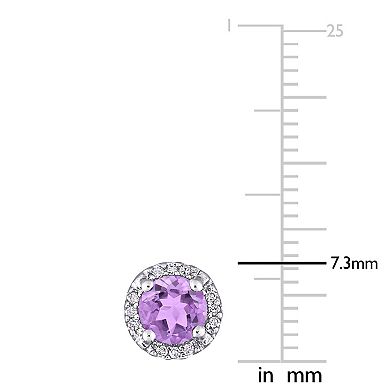 Stella Grace Sterling Silver Amethyst & Diamond Accent Halo Stud Earrings