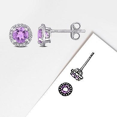 Stella Grace Sterling Silver Amethyst & Diamond Accent Halo Stud Earrings